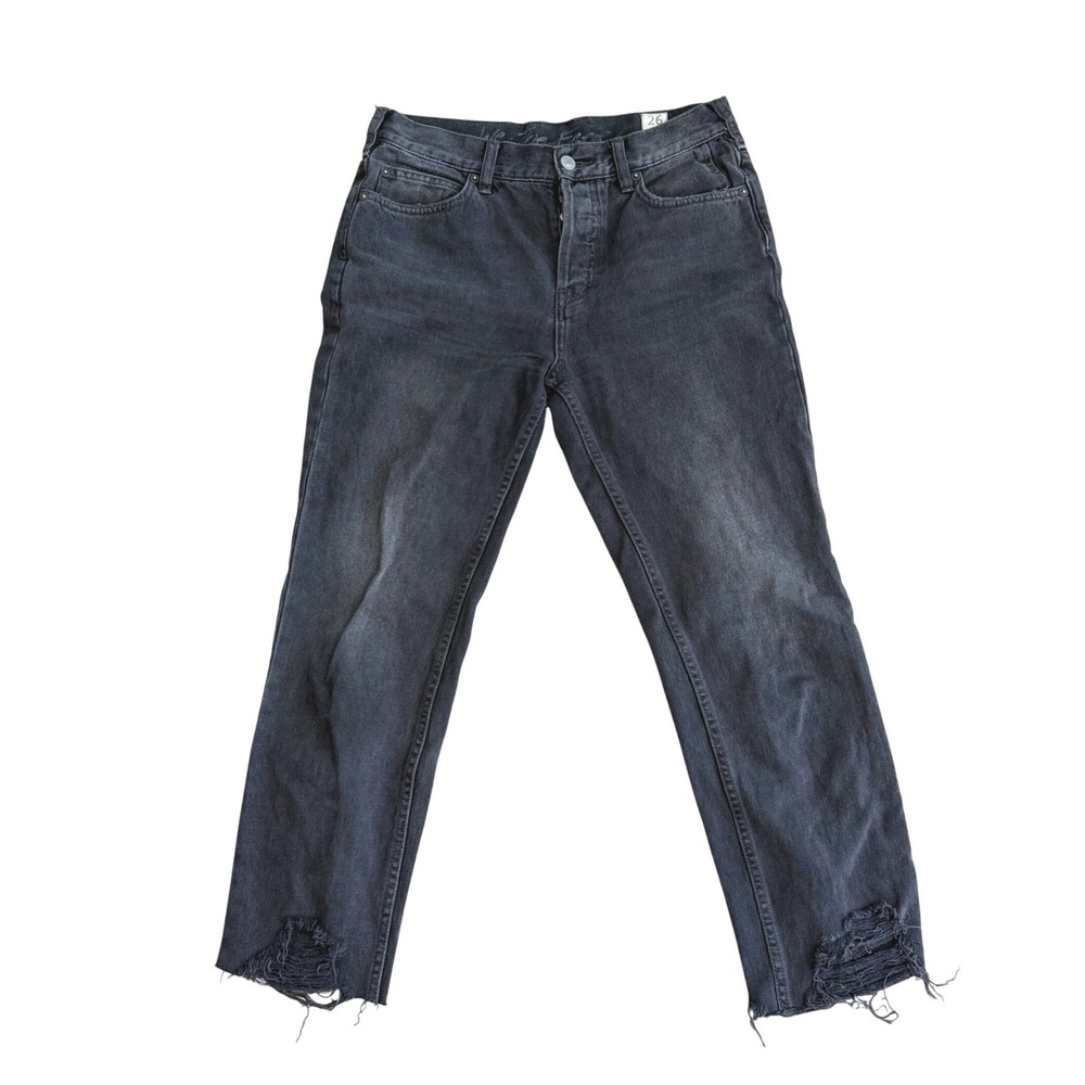 We The Free Free People‎ Black Distressed Straight Leg Raw Hem Jeans Womens 26